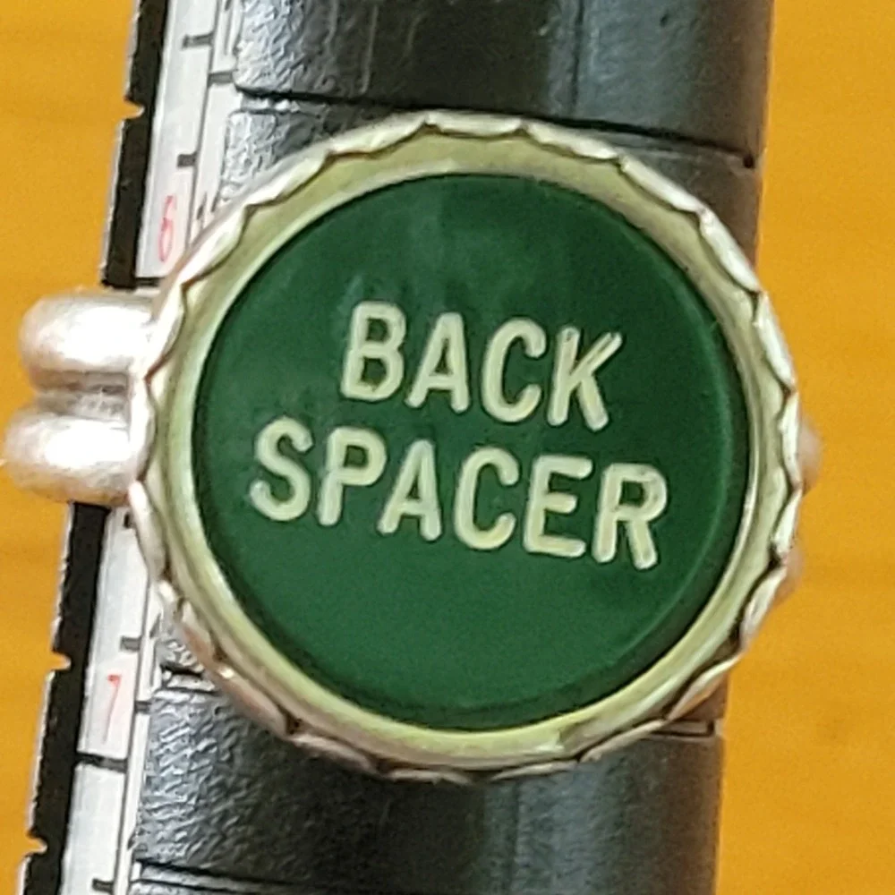 Vintage Typewriter Key Ring Back Spacer Sterling Silver 925 Green Size 7.25